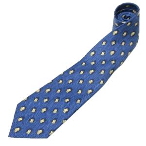 美品 ネクタイ シルク 総柄 フクロウ 鳥 ビジネス 青 ブルー 系 NGA35 0525