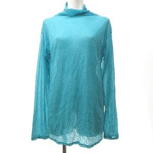 シワ加工 ハイネック カットソー Tシャツ ロンT シャツ ブラウス 長袖 水色 青 ブルー M 0518