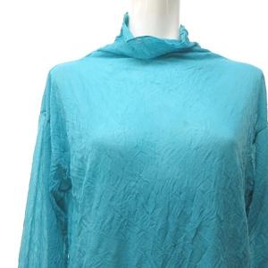 ISSEY MIYAKE シワ加工 ハイネック カットソー Tシャツ ロンT シャツ ブラウス 長袖 水色 青 ブルー M 0518