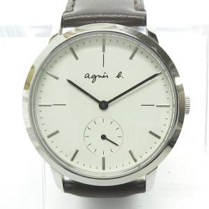 腕時計 クォーツ スモールセコンド ロゴ レザーベルト 白文字盤 VD78-KH80 可動品 電池交換済 茶 ブラウン 0520