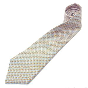 美品 ネクタイ シルク ココマーク チェック ロゴ ビジネス ブルー オレンジ 系 NGA35 0523