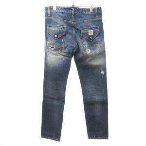 DSQUARED2 デニム パンツ ジーンズ クラッシュ ダメージ リペア 加工 コットン 74LA055530214 インディゴ 青 ブルー