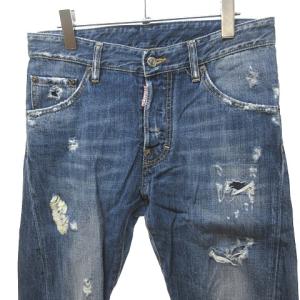 DSQUARED2 14AW デニム パンツ ジーンズ クラッシュ ダメージ リペア 加工 コットン S74LA0661 インディゴ 青 ブルー