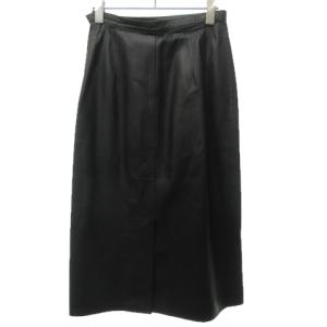 Salvatore Ferragamo レザー ロングスカート 無地 イタリア製 黒 ブラック 42 約L NGA35 0609