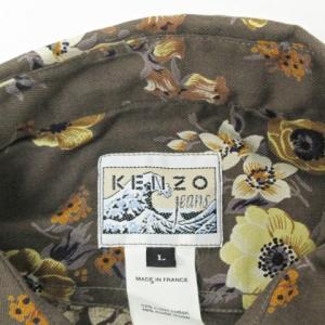 KENZO JEANS 美品 シャツ 花柄 レーヨン混 長袖 茶 ブラウン 系 L NGA35 0608