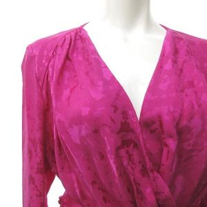 Christian Dior 美品 ヴィンテージ シルク100％ シャツ ブラウス 総柄 ギャザー ウエストベルト 長袖 ピンク 9 約M 0607 NGA35