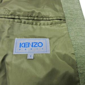 KENZO 美品 ヴィンテージ テーラードジャケット ブレザー ウール混 ヘリンボーン 総裏 2B カーキ グリーン 系 1 約M NGA35