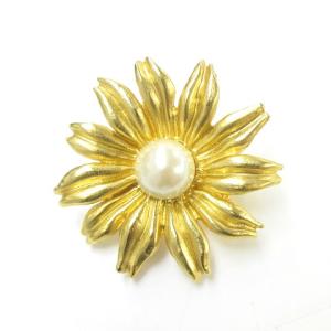 KENZO 美品 ヴィンテージ イヤリング フェイクパール フラワーモチーフ アクセサリー 金色 ゴールドカラー 0612 NGA35