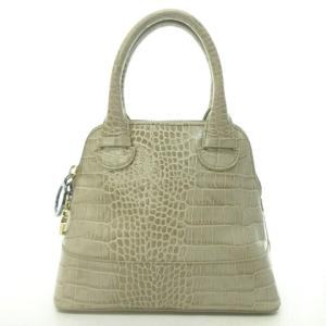 PAULE KA 美品 クロコ型押し ハンドバッグ ロゴ ワンポイント レザー ベージュ系 0625