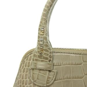 PAULE KA 美品 クロコ型押し ハンドバッグ ロゴ ワンポイント レザー ベージュ系 0625