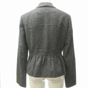 KENZO 美品 テーラードジャケット グレンチェック フリル ボタン装飾 裏地総柄 ストレッチ ウール 灰 グレー 38 約M 0621