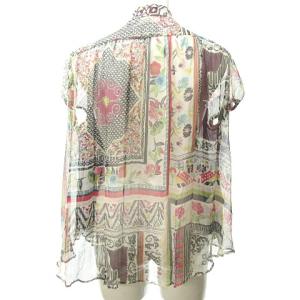 ETRO シルク100％ シャツ ブラウス スタンドカラー 花柄 総柄 ボタン 半袖 ノースリーブ マルチ 約M 0625 NGA35