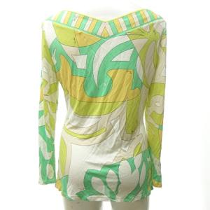 Emilio Pucci 美品 カットソー トップス 総柄 長袖 九分袖 黄緑 42 約L 0629 NGA35