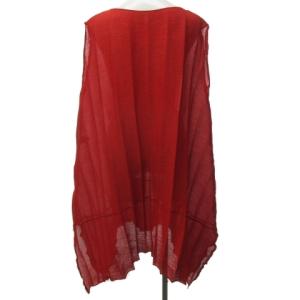 me ISSEY MIYAKE 京縮み ワンピース プリーツ加工 変形デザイン ノースリーブ ひざ丈 MI81FH233 赤