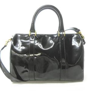 CHANEL 2WAY ココマーク ボストンバッグ エナメル ロゴ チャーム付き 黒