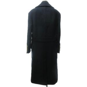 BALMAIN チェスターコート ジャケット ロング ウール カシミヤ混 金ボタン ダブル 34 ネイビー