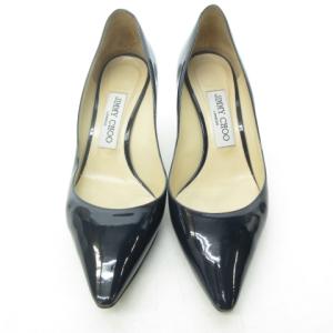 JIMMY CHOO パテントパンプス ミュール ヒール エナメル イタリア製 紺 ネイビー 36.5  約23.5?p 0719