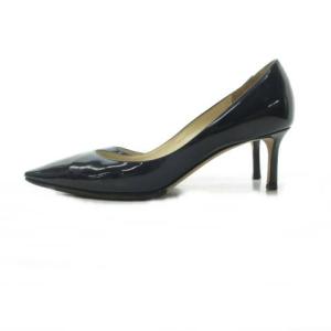 JIMMY CHOO パテントパンプス ミュール ヒール エナメル イタリア製 紺 ネイビー 36.5  約23.5?p 0719