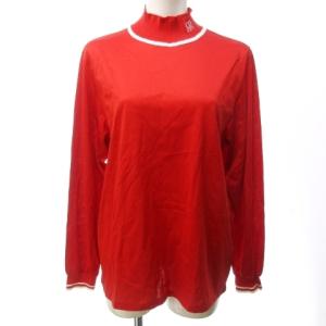 SPORTS 美品 ヴィンテージ カットソー ロゴ 刺繍 ハイネック コットン 長袖 赤 レッド L 0818