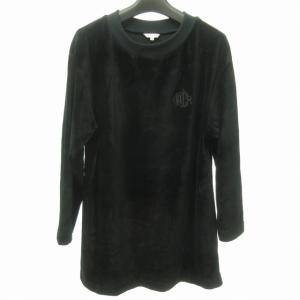 ヴィンテージ ベロア カットソー ロングTシャツ 長袖 刺繍 黒 ブラック M 0818