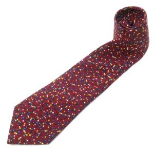 美品 ネクタイ シルク ドット調 総柄 赤茶 ブラウン 系 0822