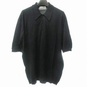 ヴィンテージ ニットポロシャツ カットソー 半袖 無地 黒 ブラック 44 約M STK 0829