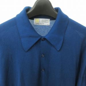 JOHN SMEDLEY ヴィンテージ ニットポロシャツ カットソー 半袖 無地 青 ブルー 44 約M STK 0830