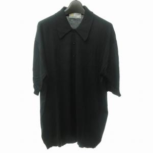 ヴィンテージ ニットポロシャツ カットソー 半袖 無地 黒 ブラック 44 約M 0830 STK