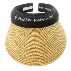 HELEN KAMINSKI MARINA マリーナ ラフィア サンバイザー 帽子 ロゴ ベージュ ブラック 系 0828