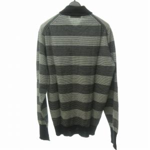Aquascutum ポロシャツ ニット セーター カットソー 長袖 ボーダー 黒 ブラック 白 ホワイト M STK 0829