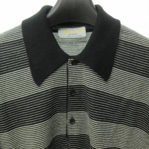 Aquascutum ポロシャツ ニット セーター カットソー 長袖 ボーダー 黒 ブラック 白 ホワイト M STK 0829