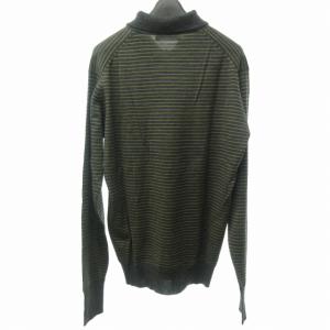 Aquascutum ニットポロシャツ セーター カットソー 長袖 ウール ボーダー グレー M STK 0829