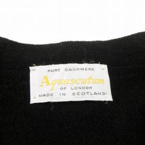 Aquascutum スコットランド製 カシミヤ100% ニット カーディガン Vネック 黒 ブラック 約L STK 0828