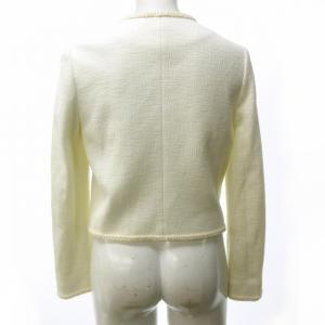 Theory 19SS ノーカラージャケット ニット コットン ストレッチ ショート丈 白 ホワイト 0 約S 0902