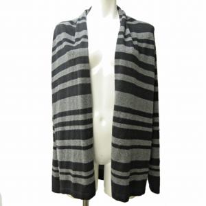 ロングカーディガン カシミア ボーダー 長袖 S 黒 ブラック グレー S 0908