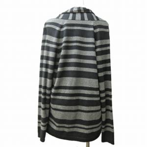 Theory ロングカーディガン カシミア ボーダー 長袖 S 黒 ブラック グレー S 0908