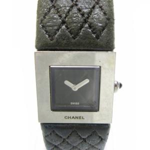 CHANEL ヴィンテージ 90's H0116 腕時計 マトラッセ スクエア レザーベルト ブラック