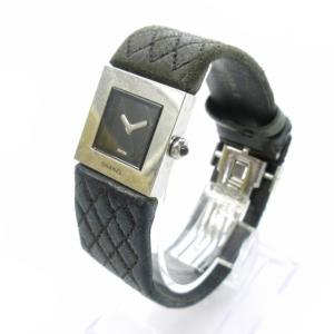 CHANEL ヴィンテージ 90's H0116 腕時計 マトラッセ スクエア レザーベルト ブラック