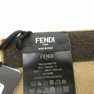 FENDI ペカン カシミヤ マフラー ロゴ ストライプ ブラウン