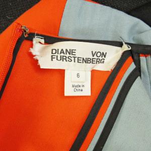 DIANE von FURSTENBERG ノースリーブワンピース リネン混 ひざ丈 黒 オレンジ 6 約S 1004