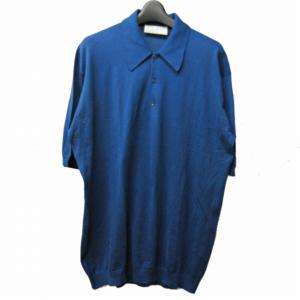 英国製 ニット ポロシャツ シーアイランドコットン 半袖 青 ブルー 44 STK 1014