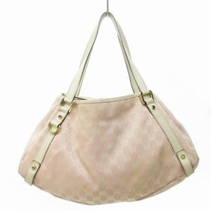 GUCCI 130736 GGキャンバス トートバッグ ハンドバッグ ロゴ 切替 レザー ピンク ホワイト 系 1023