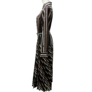 Diagram GRACE CONTINENTAL 22AW シャツワンピース ロング ベルト柄 総柄 プリーツ 長袖 ベルト 36 ブラック ブラウン