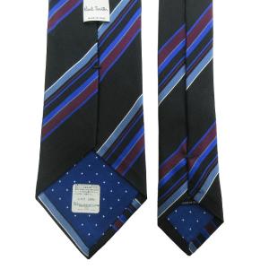 PAUL SMITH タグ付き シルク ネクタイ レギュラー レジメンタル ストライプ 黒 青 マルチカラー 1205
