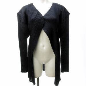 イッセイミヤケ 美品 ロングカーディガン ジャケット 伸縮 長袖 紺 ネイビー 1105