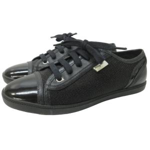 スニーカー シューズ 編み込み 切替 エナメル 黒 ブラック 7 M 約24.5cm 1204