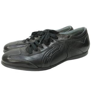 スニーカー シューズ レザー ロゴ イタリア製 黒 ブラック 8 EE 約27cm 1201