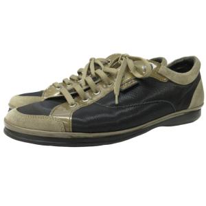 美品 スニーカー シューズ スエード エナメル レザー イタリア製 黒 カーキ系 7 1