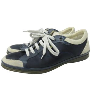 美品 スニーカー シューズ 素材 切替 イタリア製 TV 25375 Z18U 紺 ネイビー系 グレー系 8 EE 約27cm