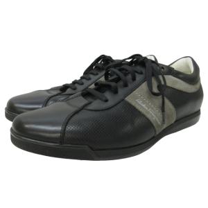 スニーカー シューズ パンチングデザイン レザー 切替 ロゴ刺? イタリア製 VG27324 黒 グレー系 7 1